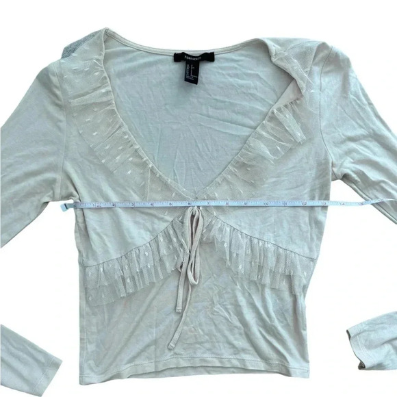 Baby Pink Low Cut Top with Ruffles long sleeve top, Size Small - Picture 7 of 7